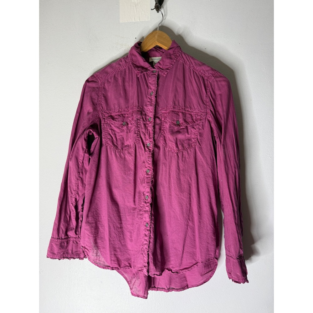 Sundance long sleeve button down ruffle detail top Fushia pink small